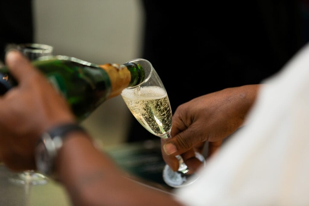 Silverhand sparkling wine being poured into a glass