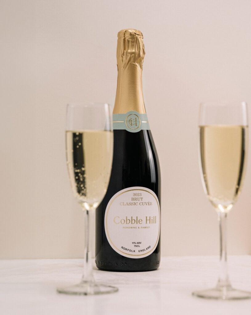 Cobble Hill Brut Classic Cuvée with two glasses of sparkling wine