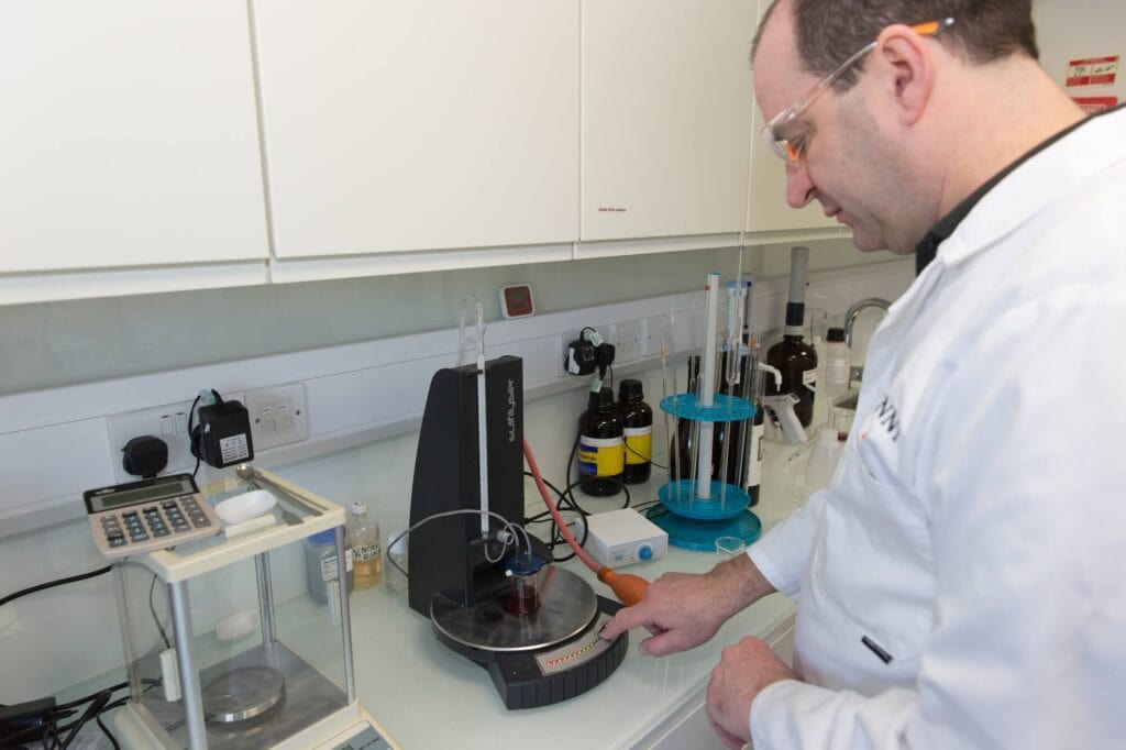 Tony Milanowski working in the Rathfinny winery laboratory